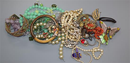A single strand graduated cultured pearl necklace, a charm bracelet and mixed costume jewellery etc.